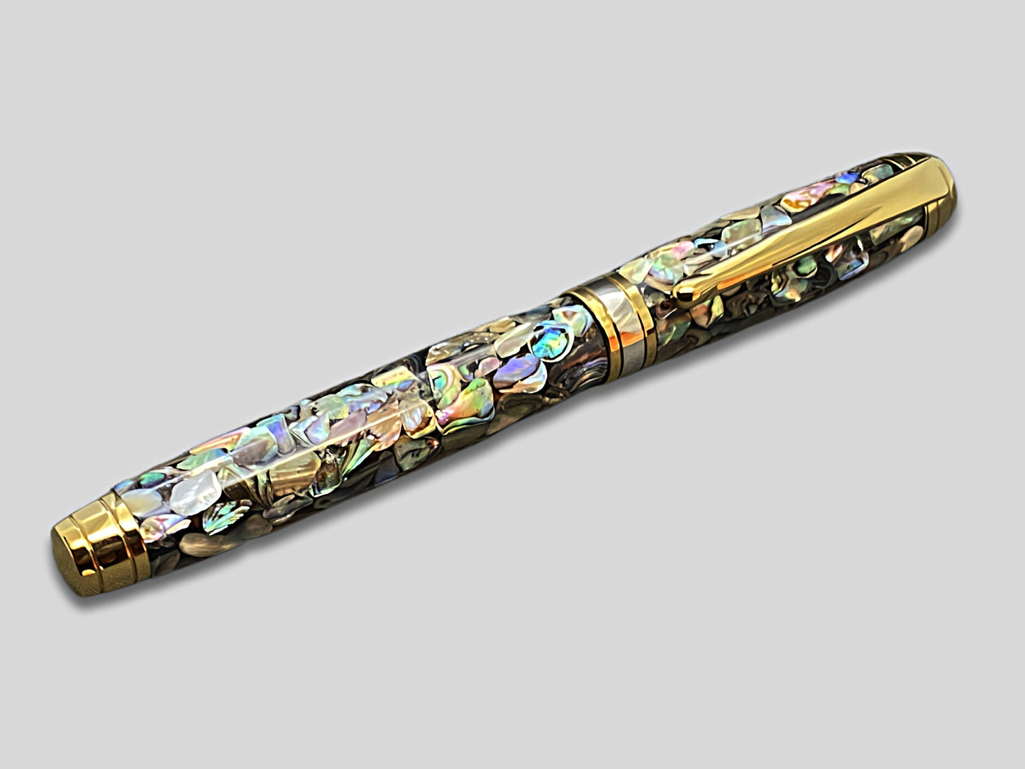 Mistral Fountain Pen in Paua Abalone and Gold with Rhodium Accents