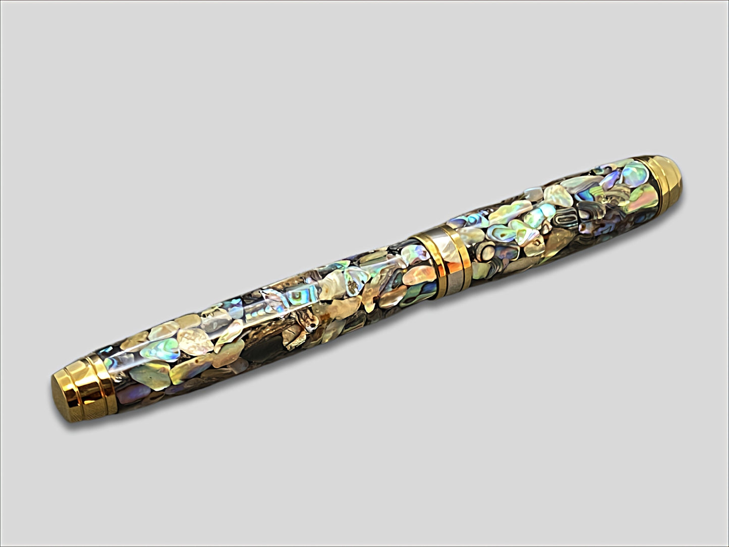 Mistral Fountain Pen in Paua Abalone and Gold with Rhodium Accents